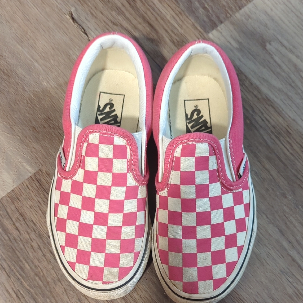 Vans Kids Pink and White Checkered Slip-On Sneakers